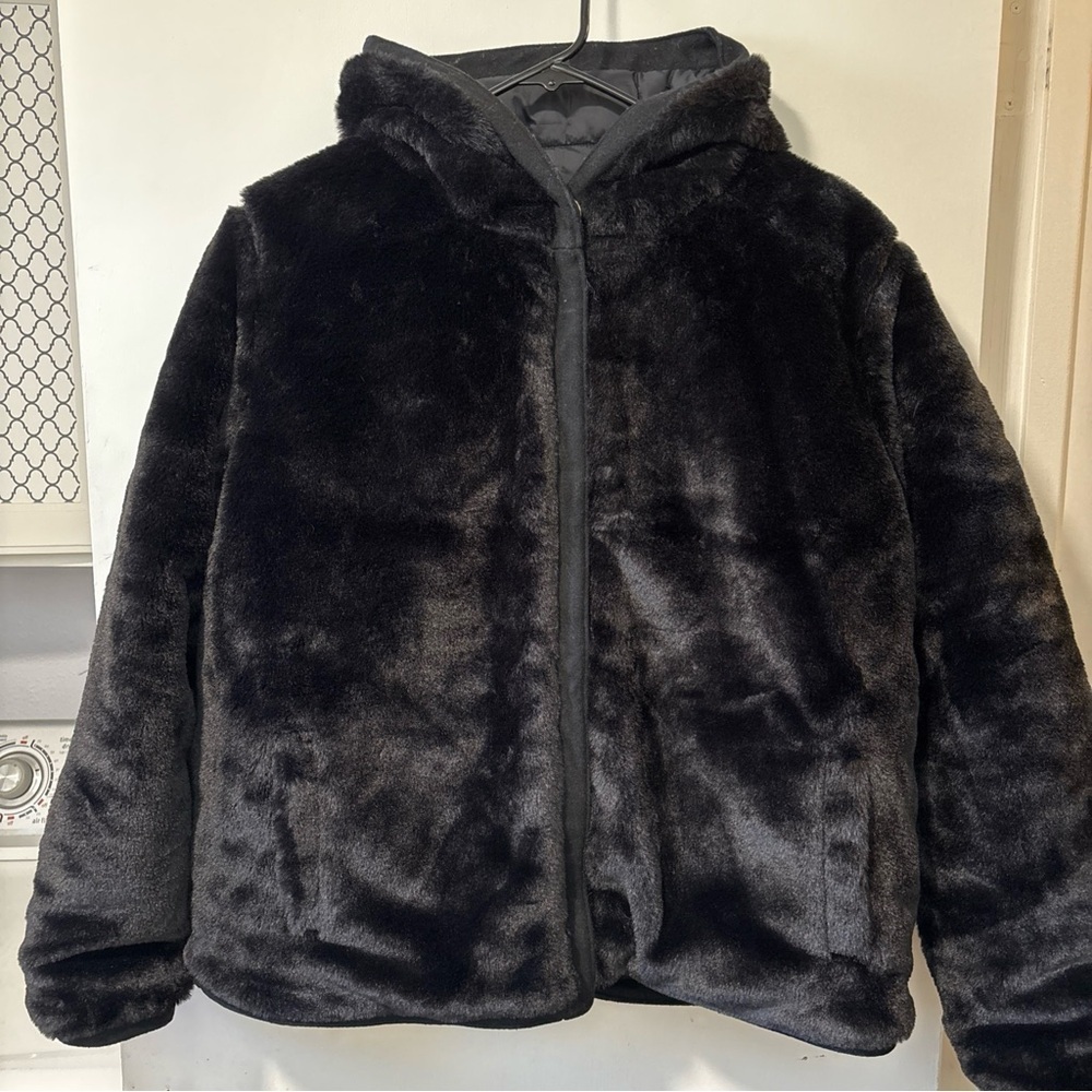 NWT Rebecca Minkoff Black Reversible Faux Fur Hooded Puffer Jacket Size M Medium - Picture 6 of 12